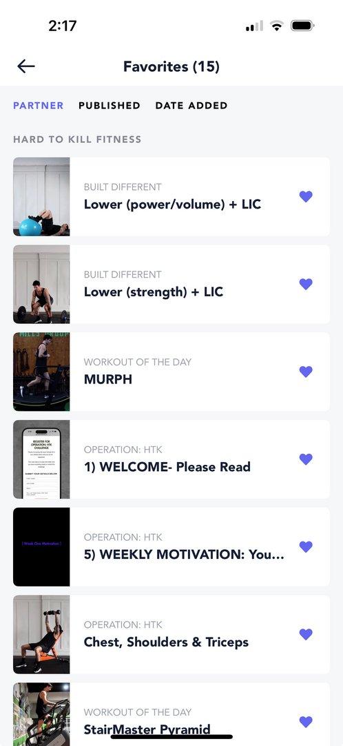 Favorites in the app