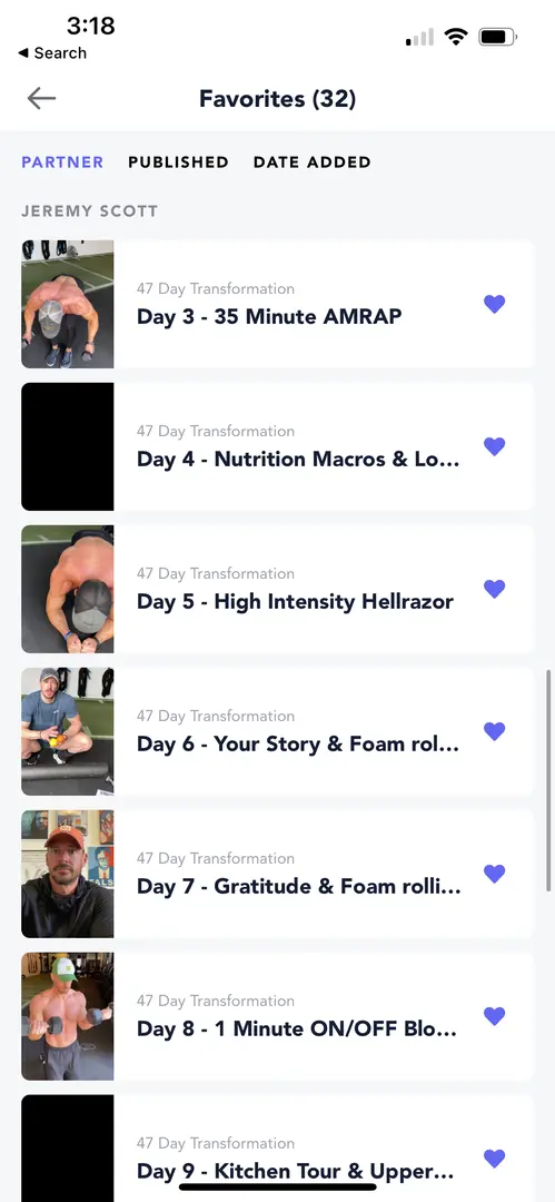 Favorites in the app
