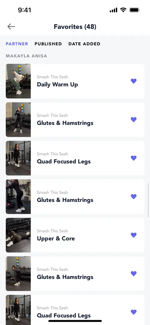 Favorites in the app