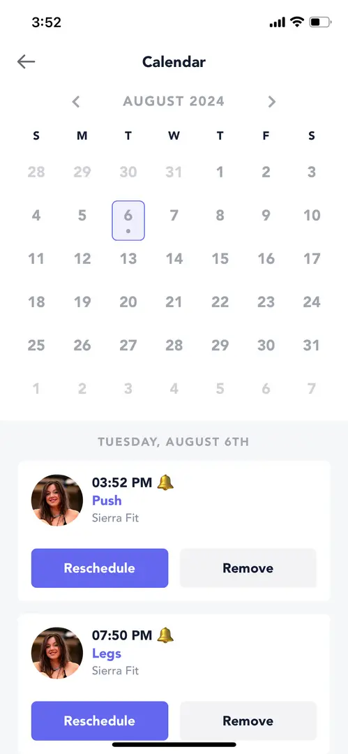 Reminders in the app