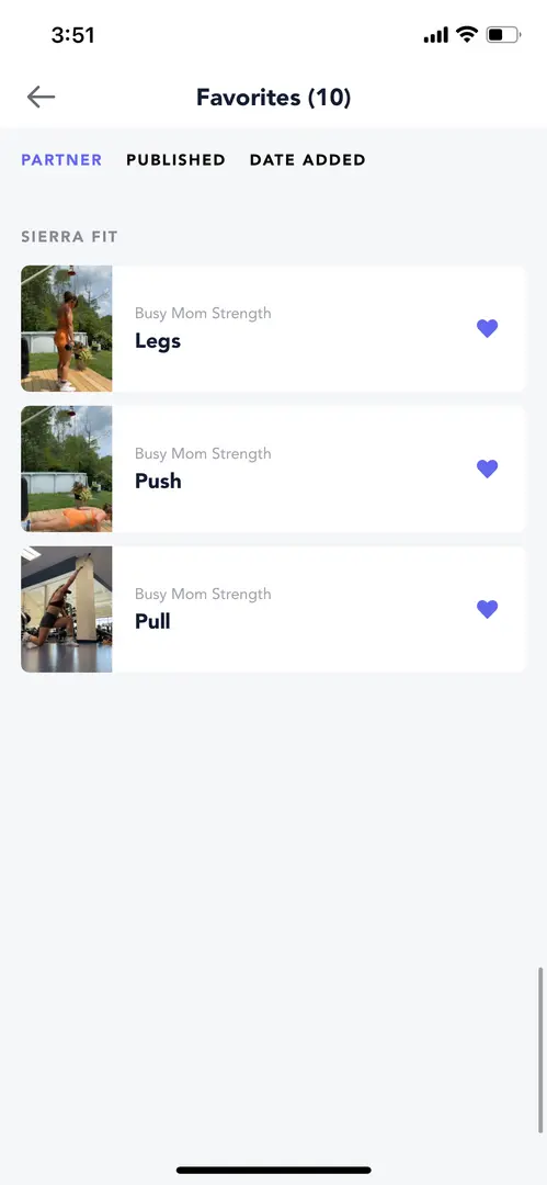 Favorites in the app