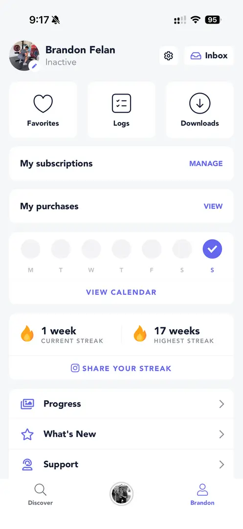 Streaks in the app