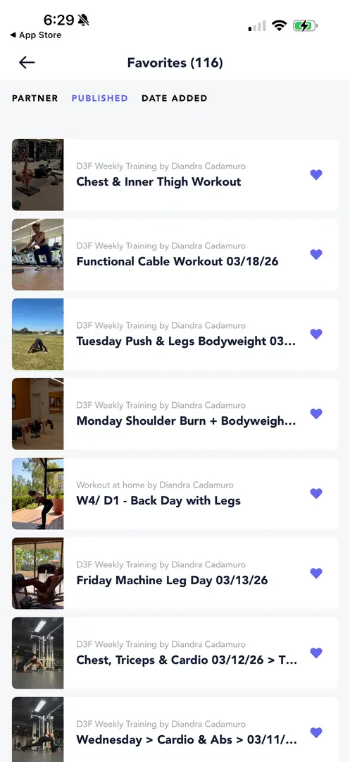 Favorites in the app