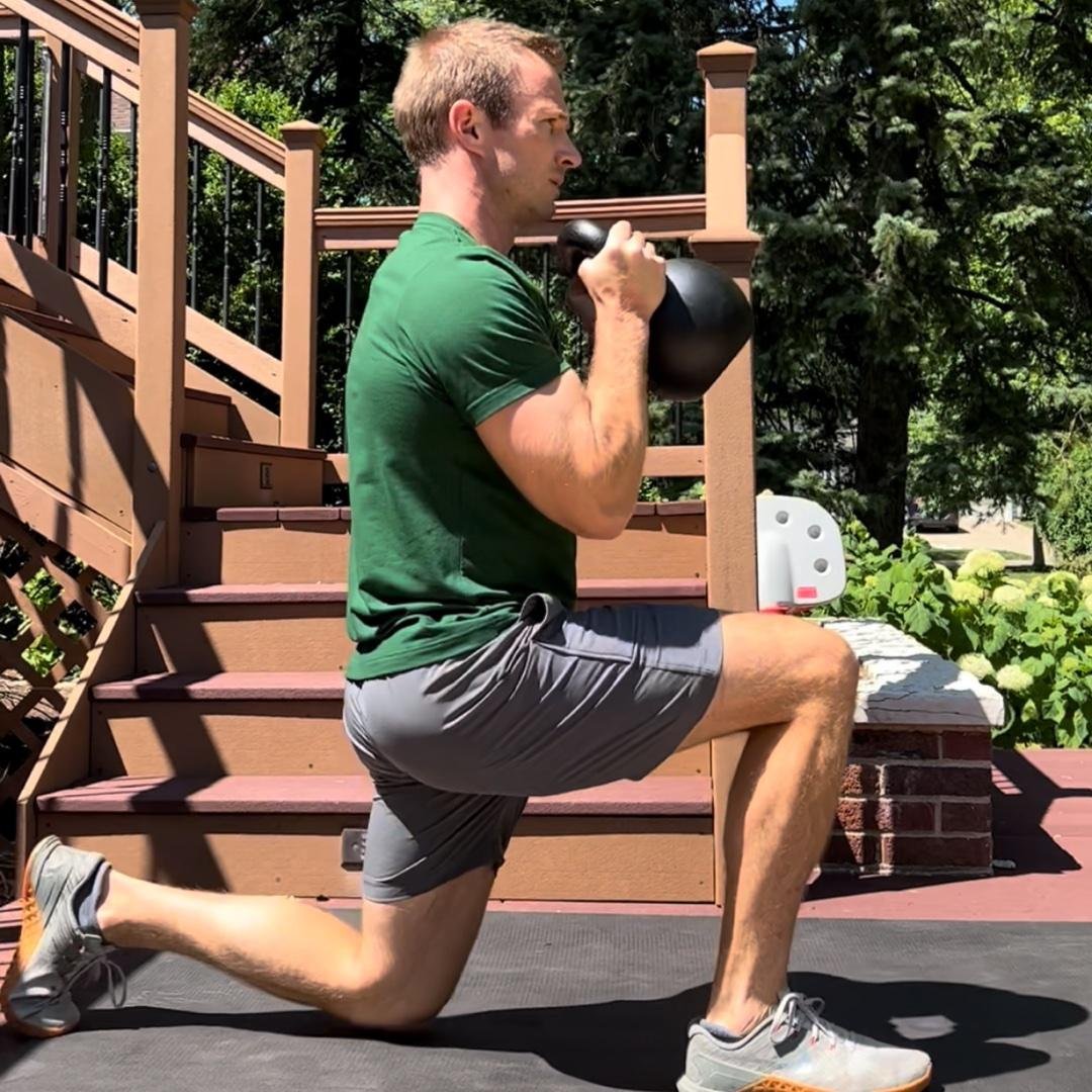 15 Minute Full-Body

3 rounds
- thrusters 5/side 
- rows 10/side 
- Offset pushup/shoulder tap, 10/side
- reverse lunge/bicep curls, 10-12