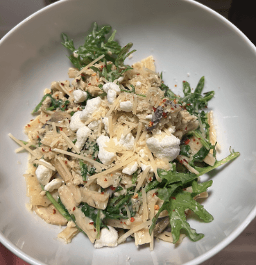 Ground Chicken pasta with Kale and Alfredo Sauce