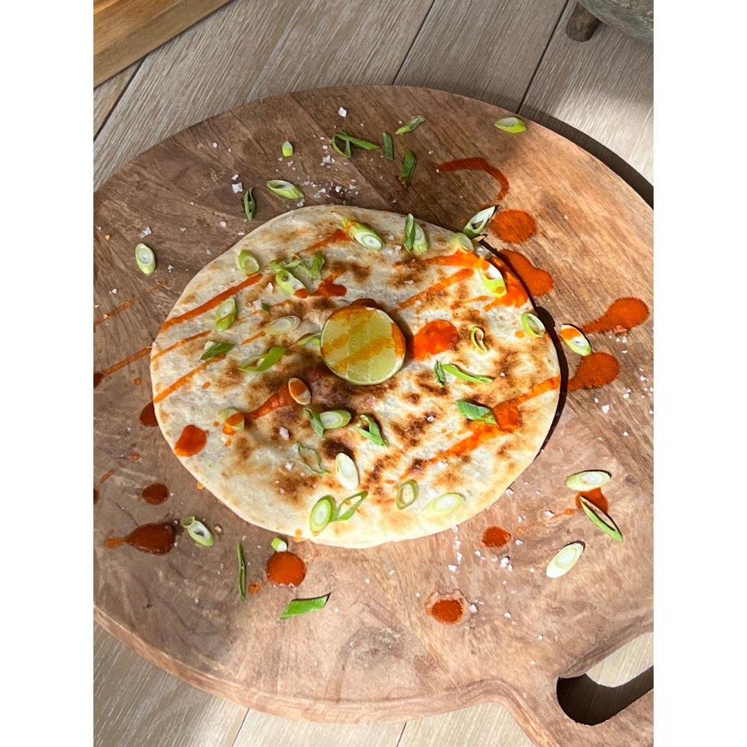 Spicy bean + veg quesadilla