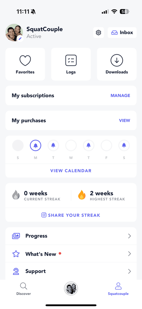 Streaks in the app