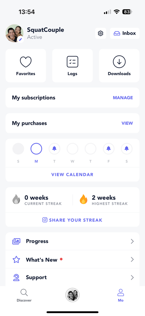 Streaks in the app
