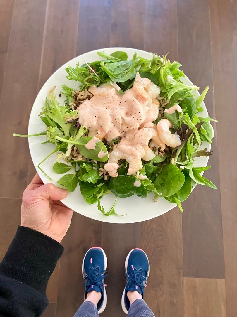 Prawn & Wild Rice Salad with Greek Yogurt Sriracha Dressing