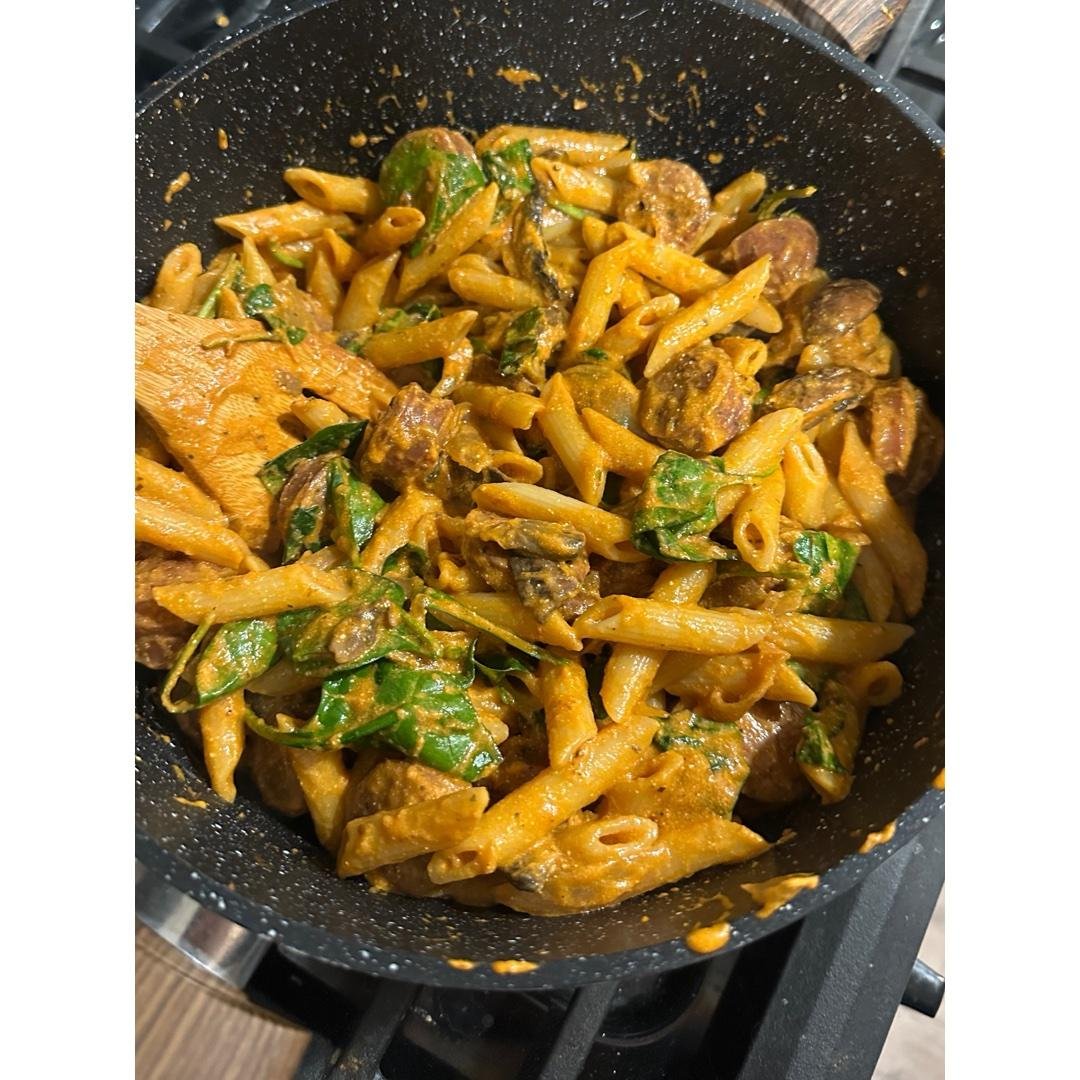 High Protein Creamy Chicken Sausage & Spinach Pasta