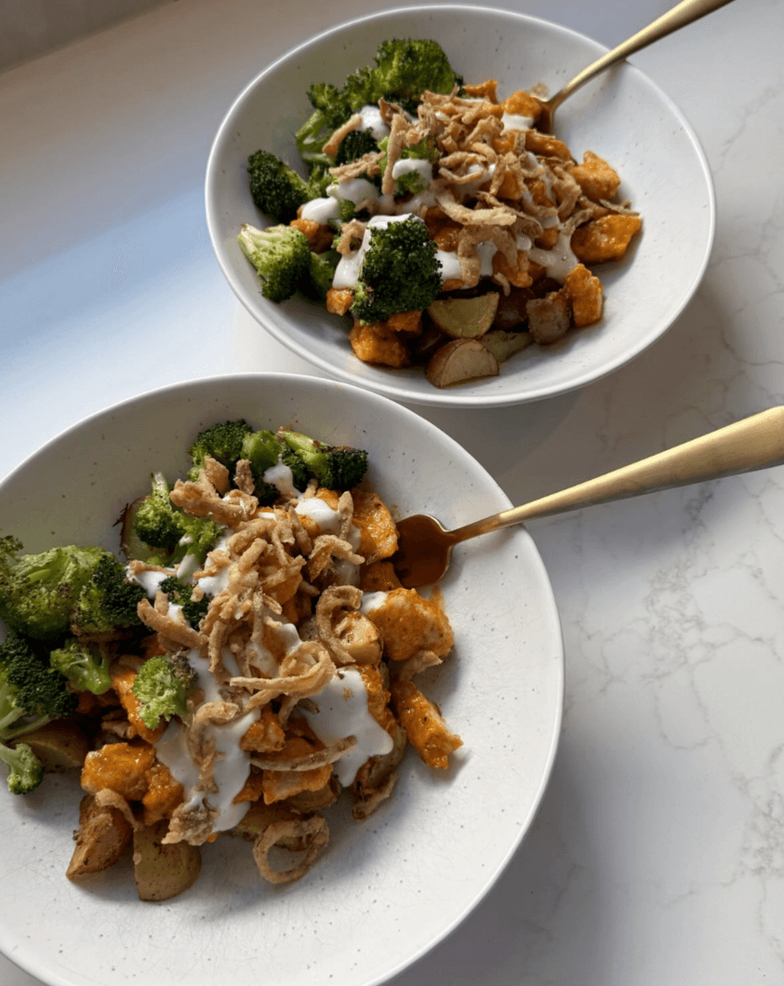 Sheet Pan Buffalo Chicken & Ranch Potatoes